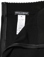 Black Wool High Waist Pencil Cut Midi Skirt