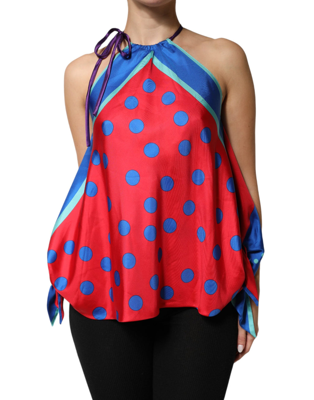 Mehrfarbige Polka Dot Neckholder Bluse