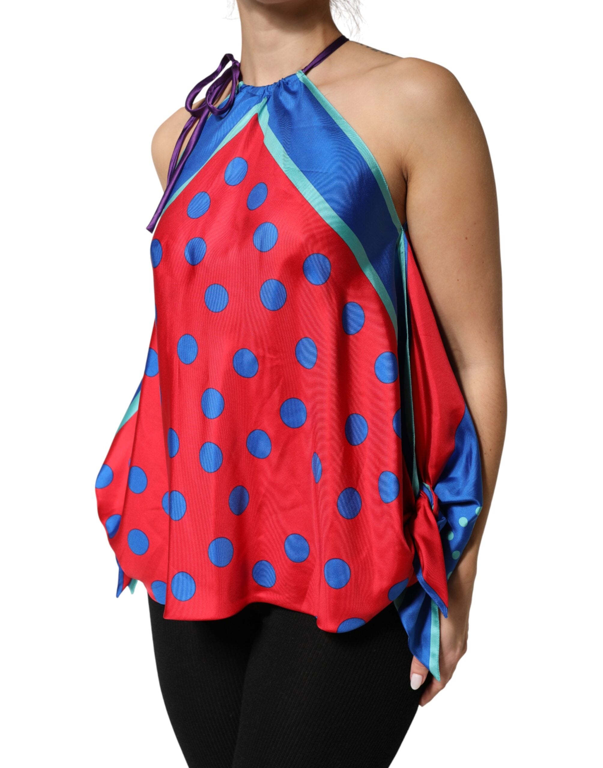 Mehrfarbige Polka Dot Neckholder Bluse