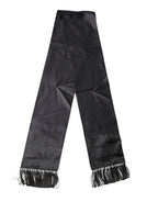 Black Satin Silk Fringed Neck Foulard Scarf