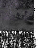 Black Satin Silk Fringed Neck Foulard Scarf