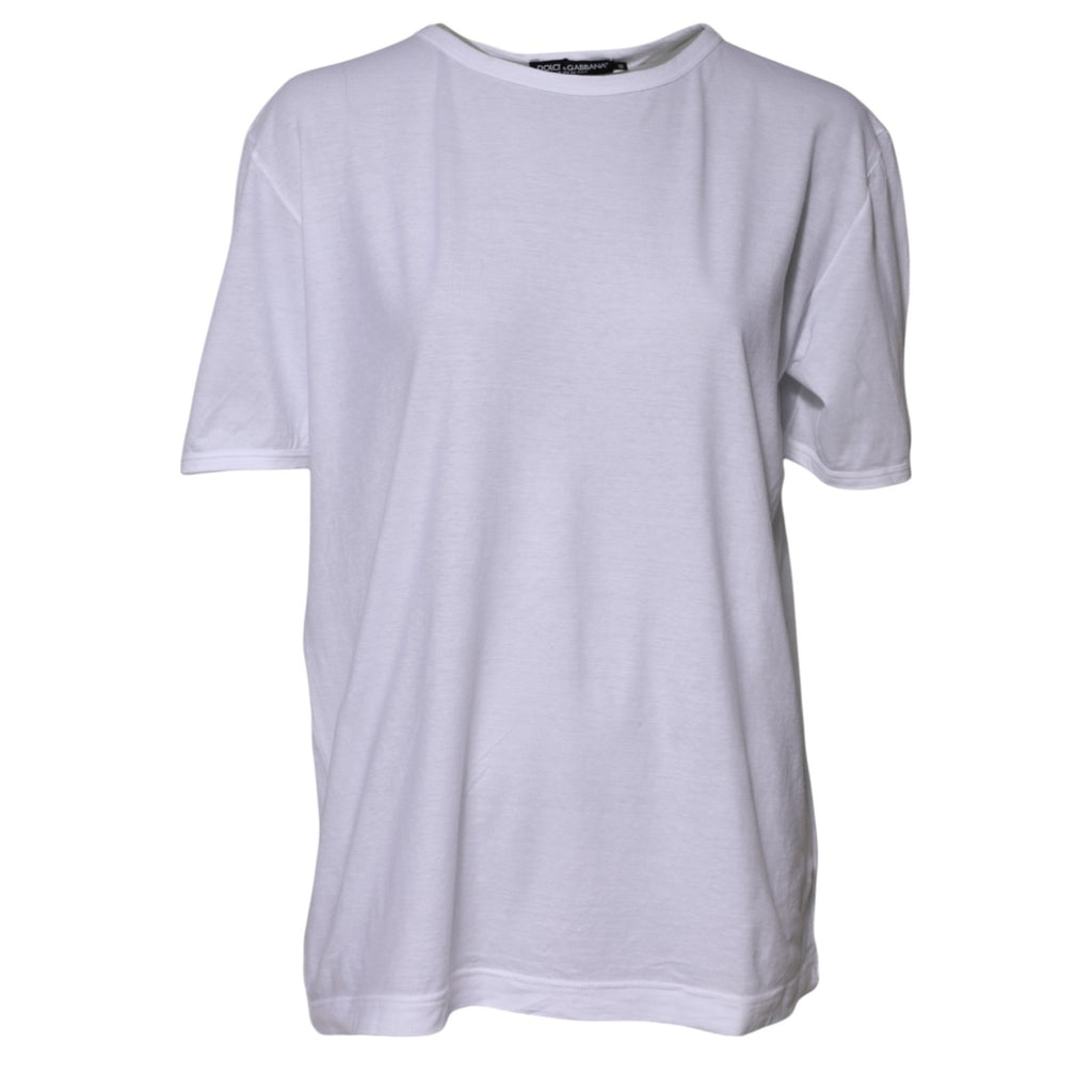 Weißes Baumwoll-T-Shirt mit Rundhalsausschnitt und kurzen Ärmeln
