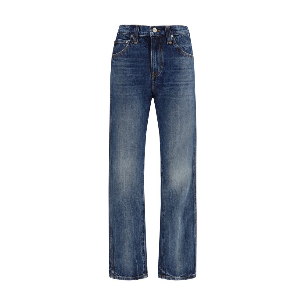 Blaue High-Waist Jeans aus Baumwolle