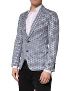 Blauer gemusterter Einreiher-Blazer aus Baumwolle