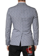 Blauer gemusterter Einreiher-Blazer aus Baumwolle