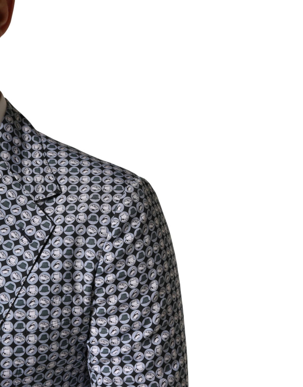 Blauer gemusterter Einreiher-Blazer aus Baumwolle