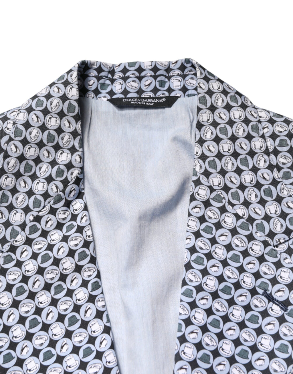 Blauer gemusterter Einreiher-Blazer aus Baumwolle