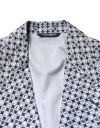 Blauer gemusterter Einreiher-Blazer aus Baumwolle