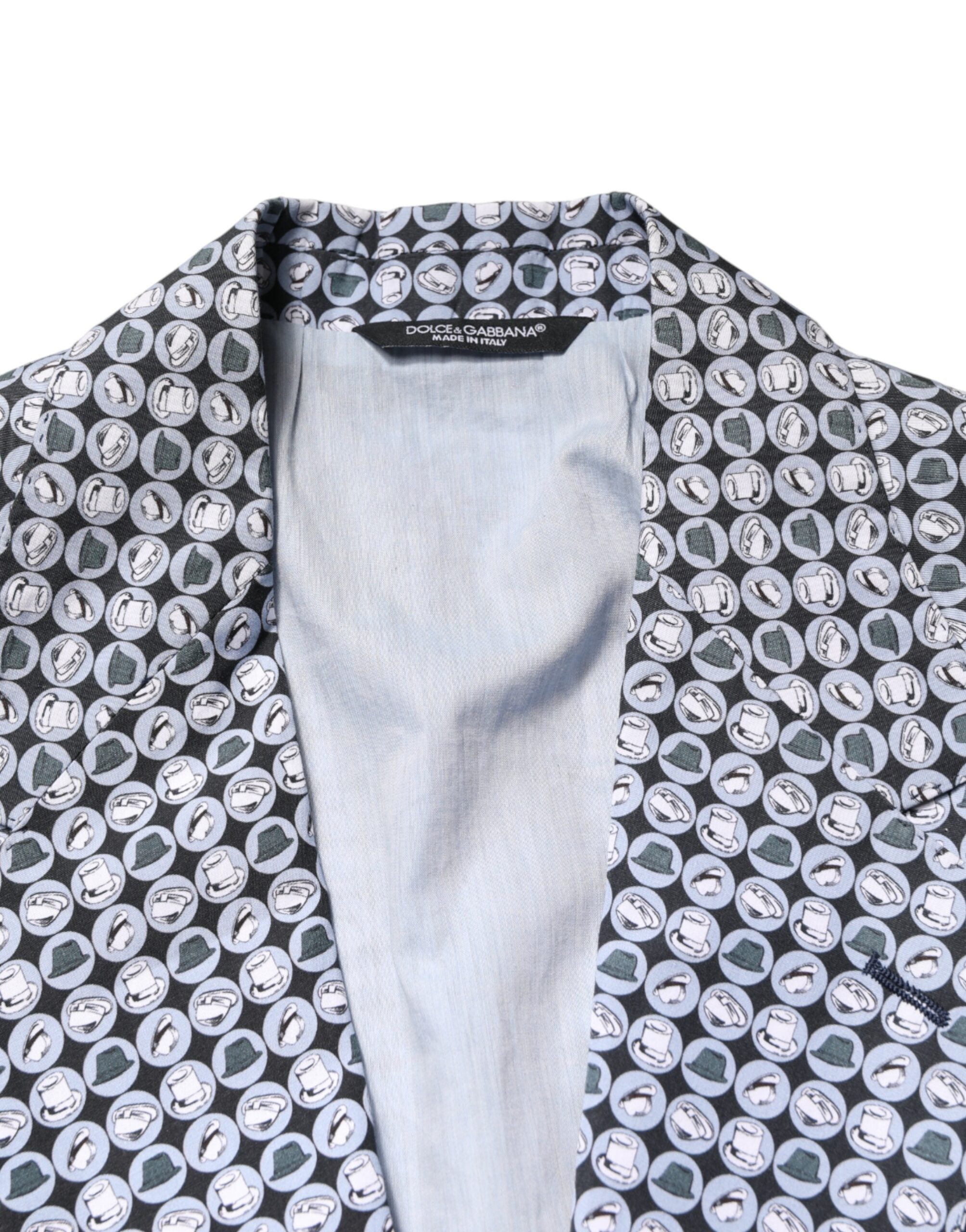 Blauer gemusterter Einreiher-Blazer aus Baumwolle