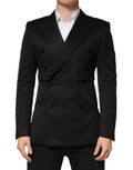 Black Cotton Double-Breasted Two-Button Blazer