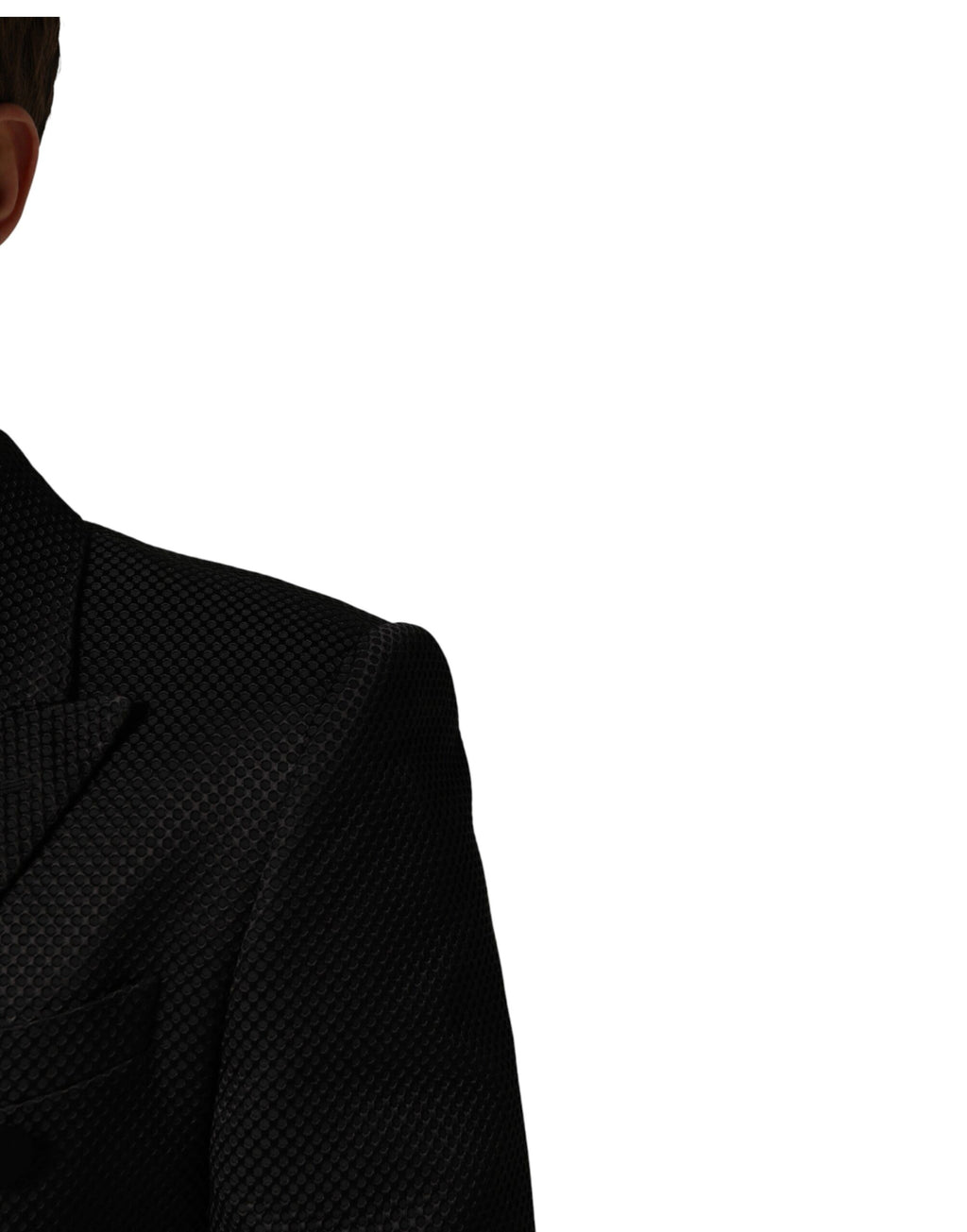 Black Cotton Double-Breasted Two-Button Blazer