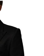 Black Cotton Double-Breasted Two-Button Blazer