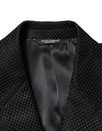 Black Cotton Double-Breasted Two-Button Blazer