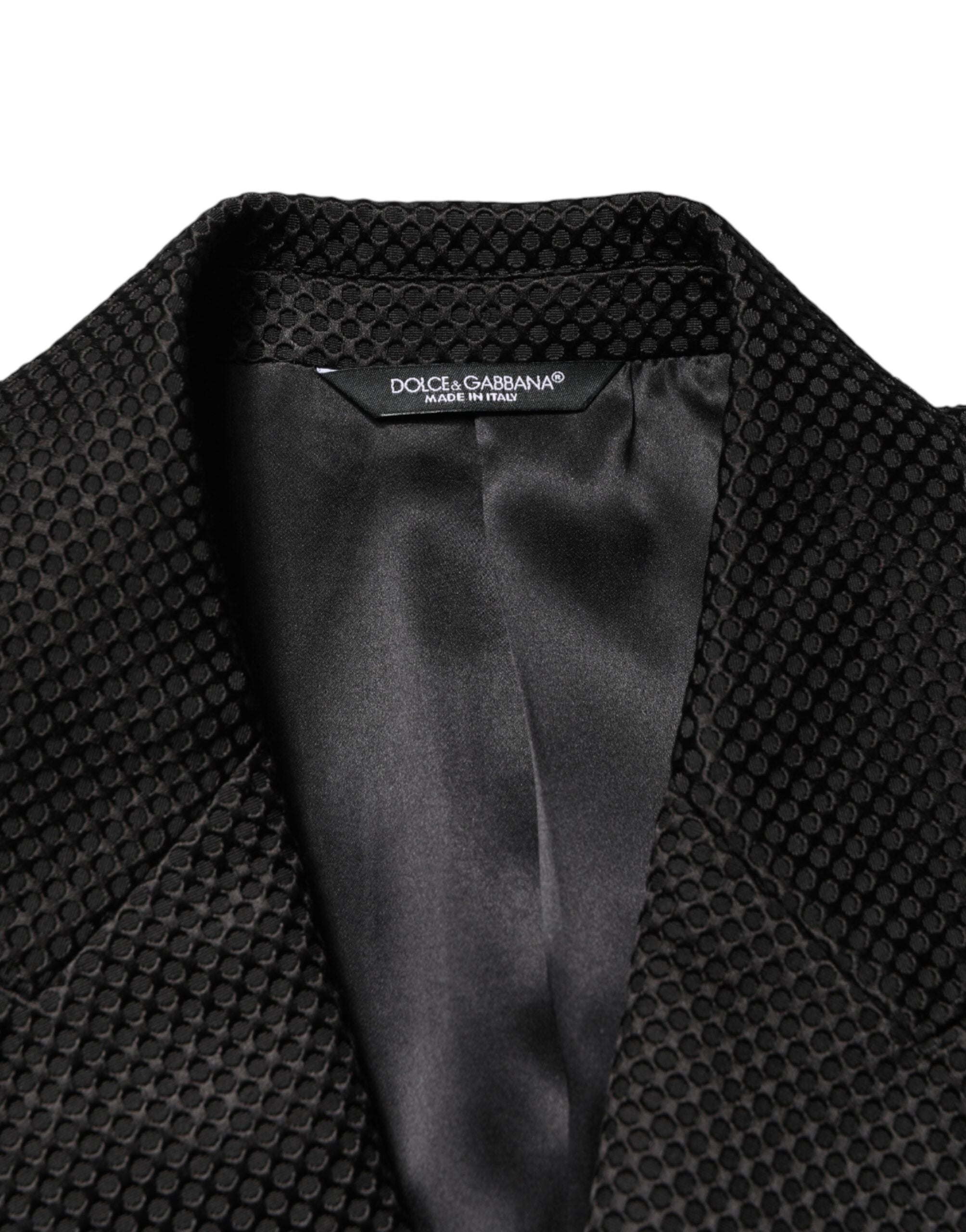 Black Cotton Double-Breasted Two-Button Blazer