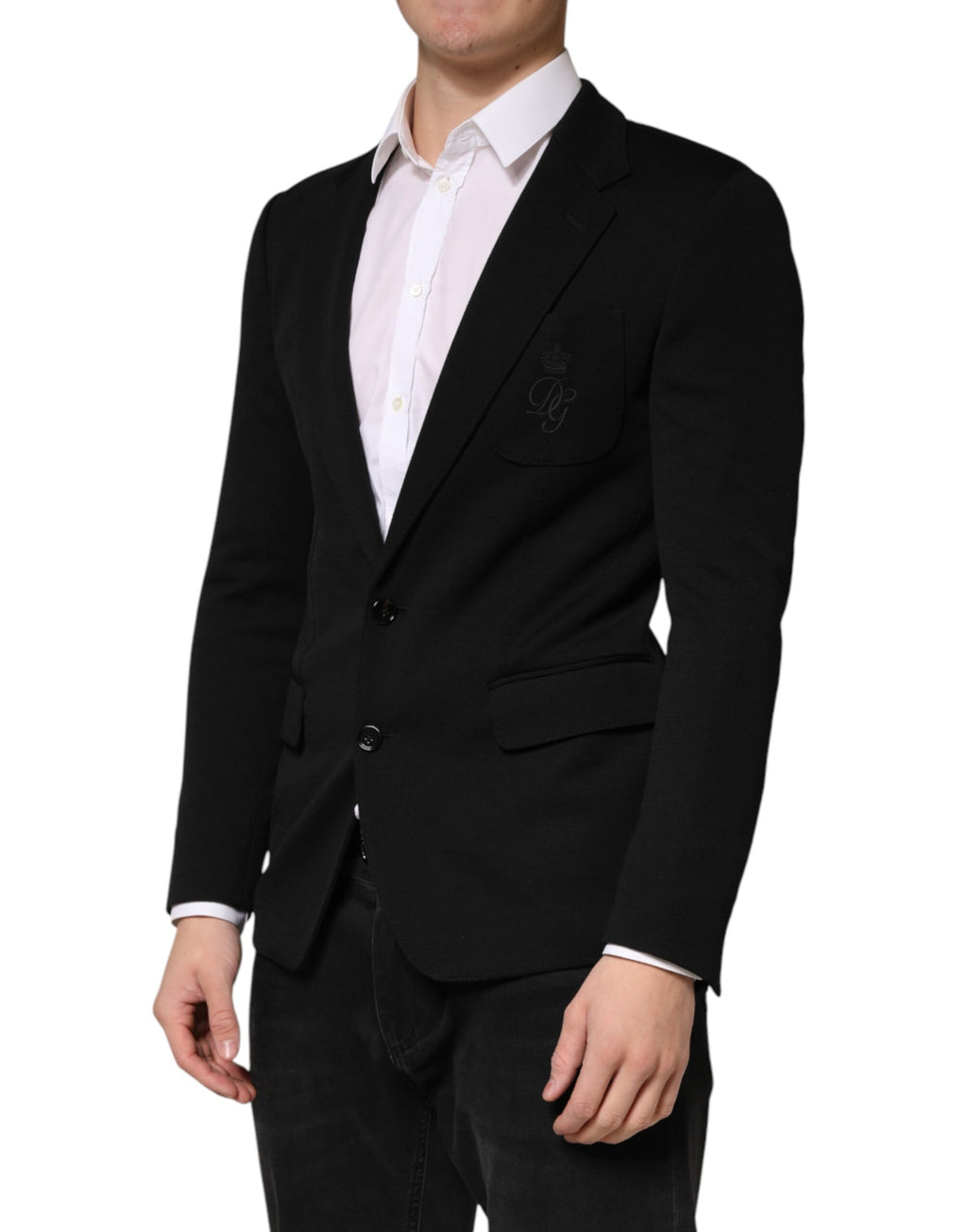 Schwarzer Einreiher-Blazer aus Wolle mit 2 Knöpfen