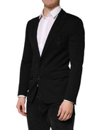 Schwarzer Einreiher-Blazer aus Wolle mit 2 Knöpfen