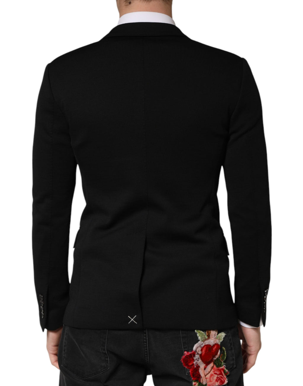 Schwarzer Einreiher-Blazer aus Wolle mit 2 Knöpfen