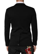 Schwarzer Einreiher-Blazer aus Wolle mit 2 Knöpfen