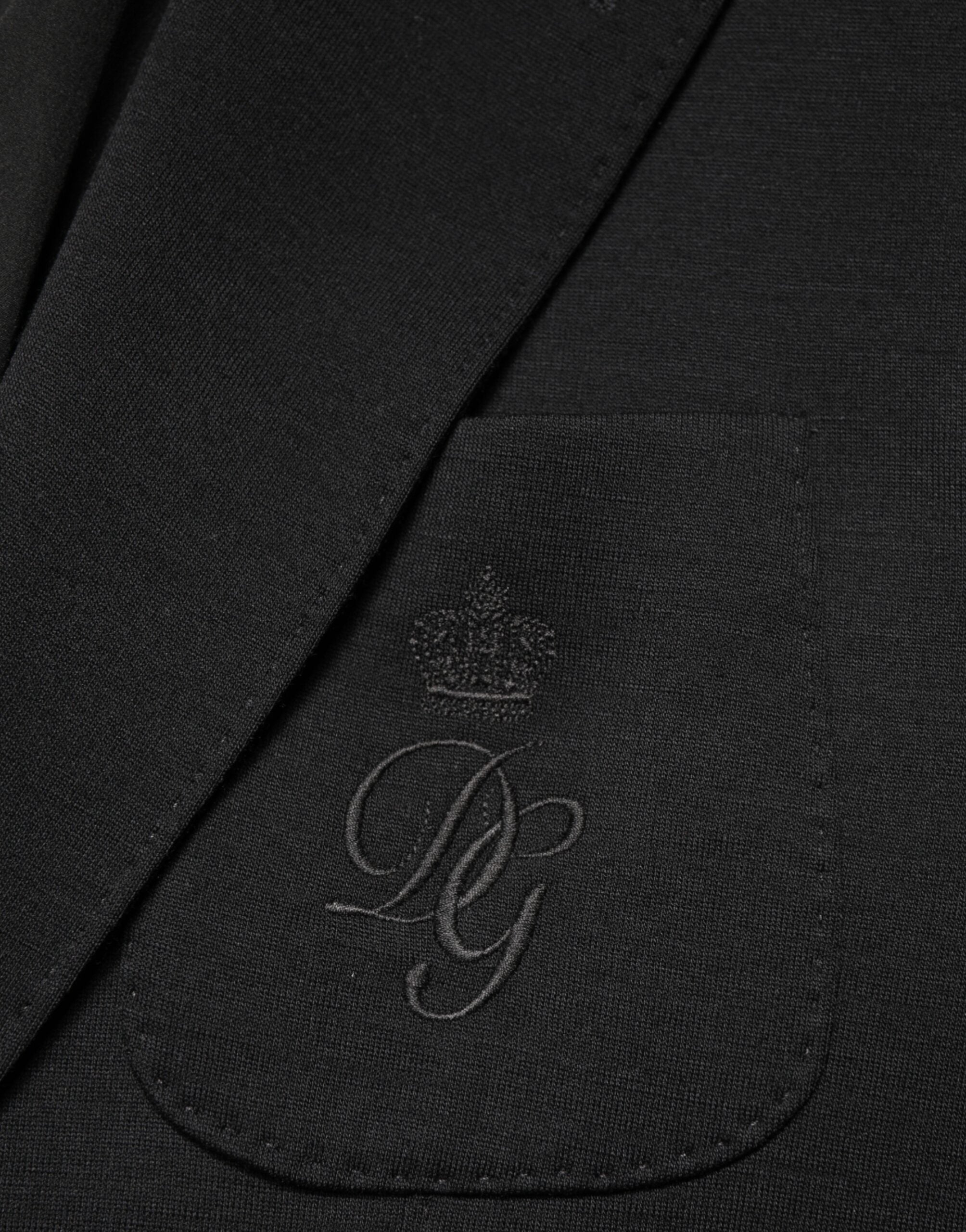 Schwarzer Einreiher-Blazer aus Wolle mit 2 Knöpfen