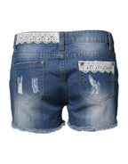 Blue Cotton Low Waist Denim Casual Hot Pants Shorts