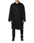 Schwarze Trenchcoat-Jacke mit Kragen und aufgesetzten Taschen