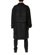 Schwarze Trenchcoat-Jacke mit Kragen und aufgesetzten Taschen