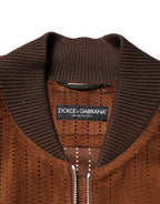 Brown Velvet Calfskin Full Zip Biker Jacket