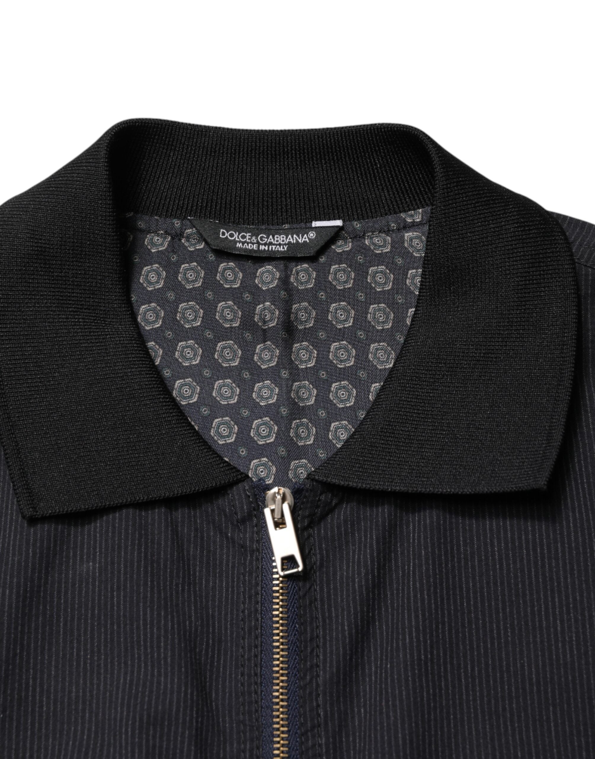 Dark Blue Cotton Full Zip Bomber Men Jacket